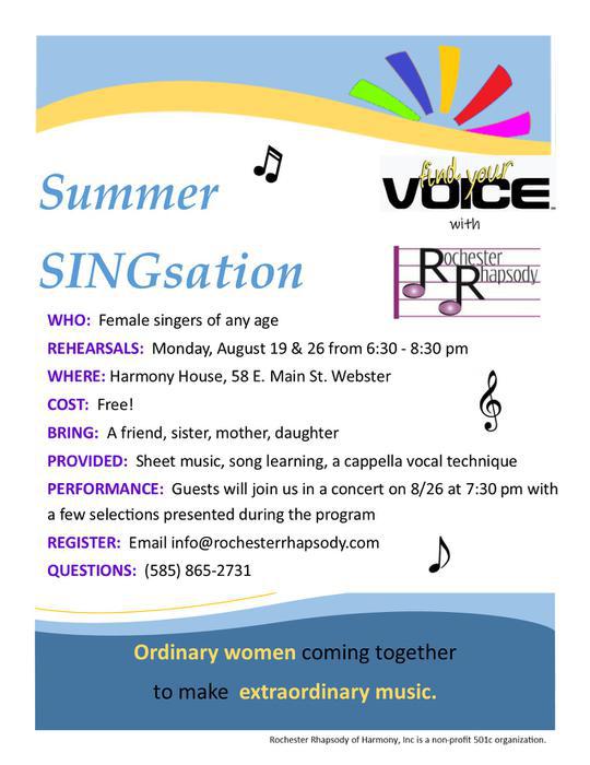 A Cappella Workshop:  Summer SINGsation!